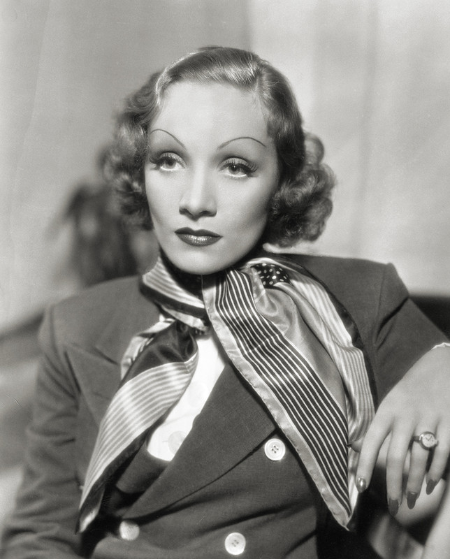 Marlene Dietrich with a striped scarf portrait by E. R. Richee