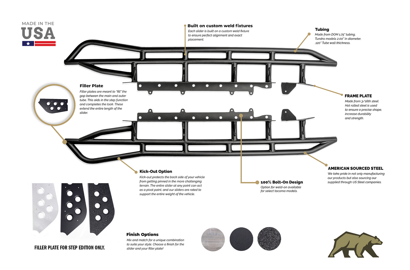 Image of 2003-2009 TOYOTA 4RUNNER STEP EDITION BOLT ON ROCK SLIDERS.