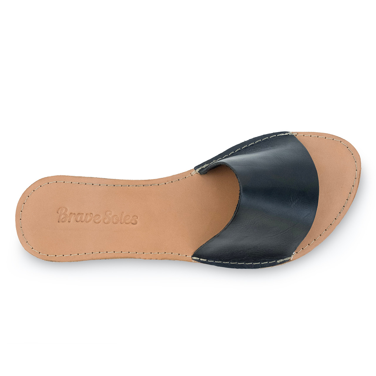 FLAT LEATHER SLIDER SANDALS - Black