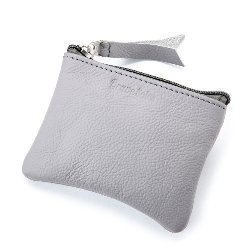 Brave Soles Dinero coin purse made from reclaimed airplane seat leather, shown in Grey