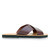 Low side view of the Constanza sustainably made leather slide sandal from Brave Soles in caramel color