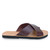 Side view of the Constanza sustainably made leather slide sandal from Brave Soles in caramel color