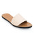 Front side view of The Linda Women's Leather Slide Sandal in ivory and natural color, sustainably made by Brave Soles