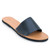 Front side view of The Linda Women's Leather Slide Sandal in black and natural color, sustainably made by Brave Soles