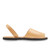 Low side view of the Avarca classic Spanish leather sandal sustainably made by Brave Soles in natural color