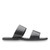 Low side view of the Ophelia Leather slide sandals sustainably made by Brave Soles in classic black