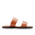 Low side view of the Ophelia Leather slide sandals sustainably made by Brave Soles in caramel color