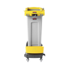 Face-on Image Showing Rubbermaid Slim Jim Rim Caddy in Yellow Fitted to Grey Slim Jim on a Dolly