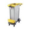 Image Showing Rubbermaid Slim Jim Rim Caddy in Yellow Fitted to Grey Slim Jim on a Dolly and Angled to Left
