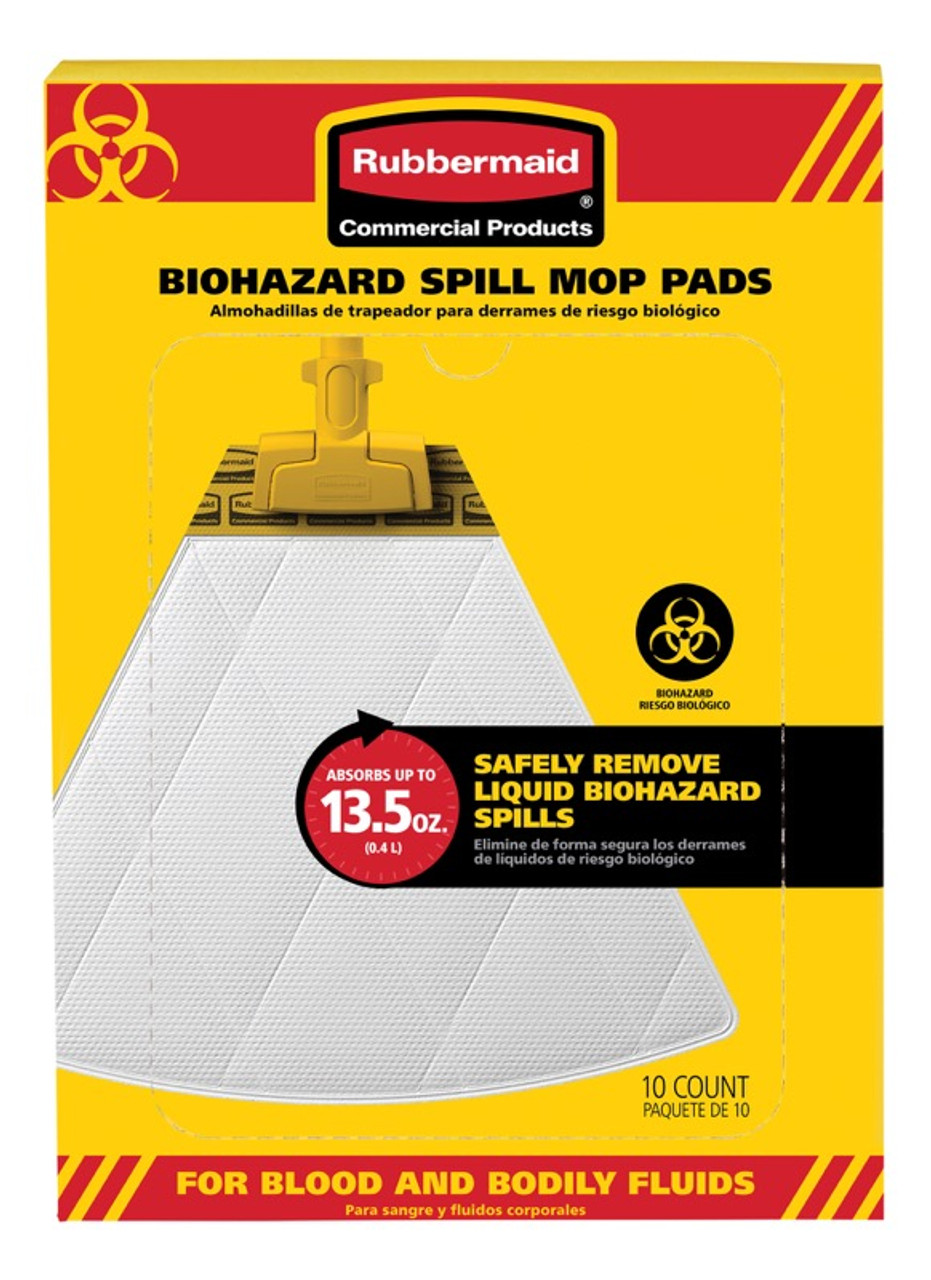 White 10//Carton 2017060 Rubbermaid Commercial Biohazard Spill Mop Pads