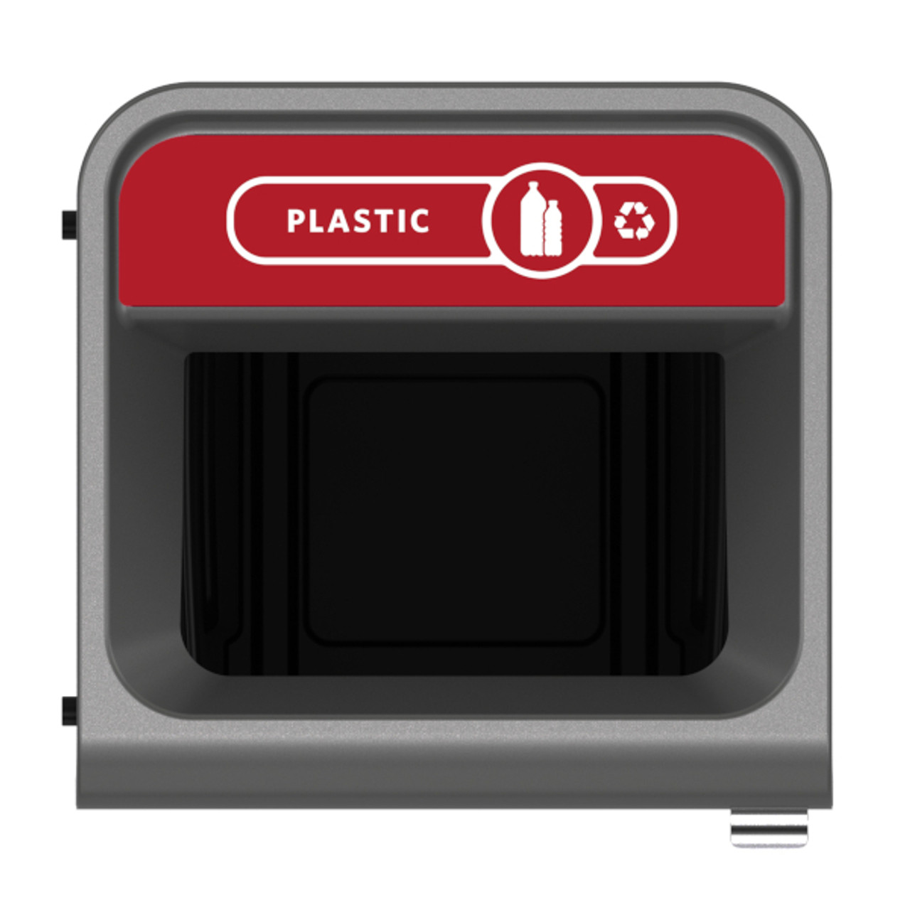 2154752 - Rubbermaid Configure Container with Plastic Recycling Label - 87 Ltr - Red - Overhead Showing Label & Aperture
