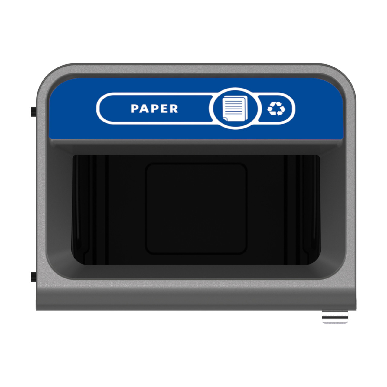 2154760 - Rubbermaid Configure Container with Paper Recycling Label - 125 Ltr - Blue - Overhead Showing Label & Aperture