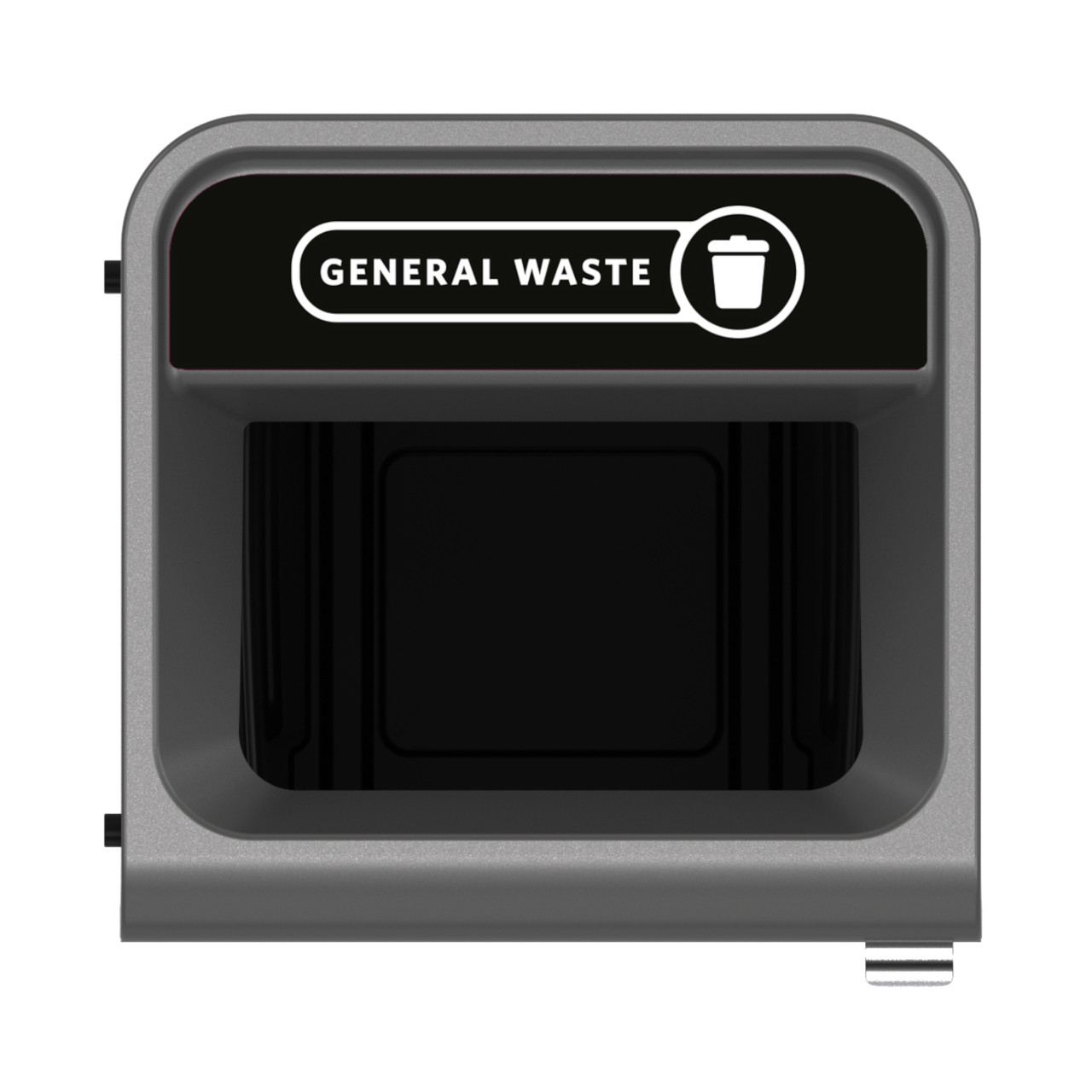 2154755 - Rubbermaid Configure Container with General Waste Label - 87 Ltr - Black - Overhead Showing Label & Aperture