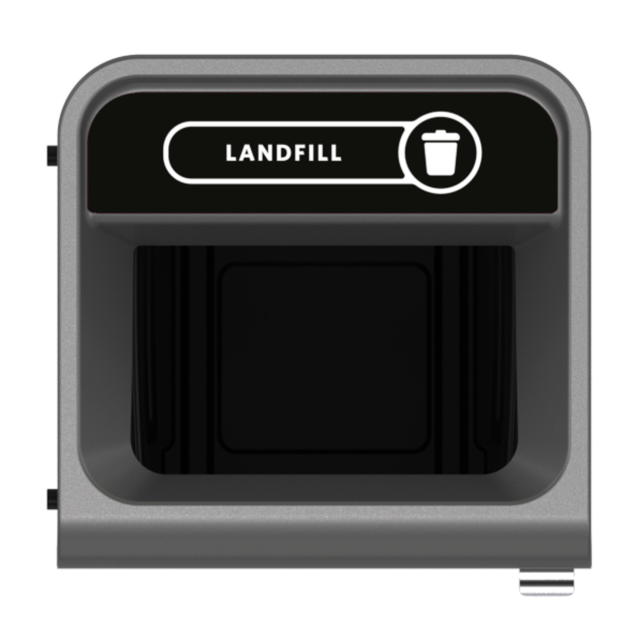 2154757 - Rubbermaid Configure Container with Landfill Label - 87 Ltr - Black - Overhead Showing Label & Aperture