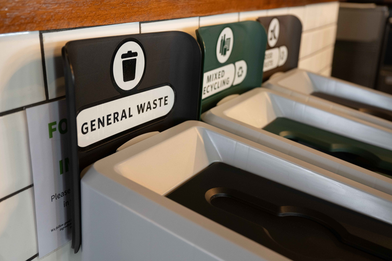 Rubbermaid Slim Jim 3-Stream Recycling Station Bundle - General Waste/Mixed Recycling/Food Waste