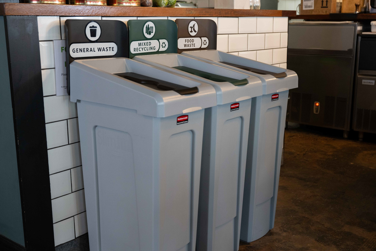 Rubbermaid Slim Jim 3-Stream Recycling Station Bundle - General Waste/Mixed Recycling/Food Waste