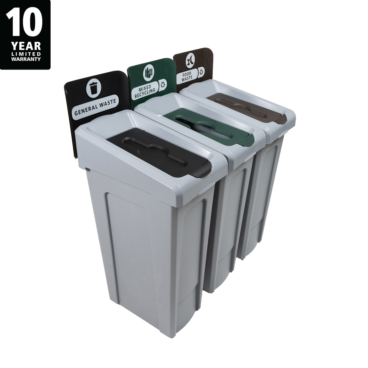 Rubbermaid Slim Jim 3-Stream Recycling Station Bundle - General Waste/Mixed Recycling/Food Waste