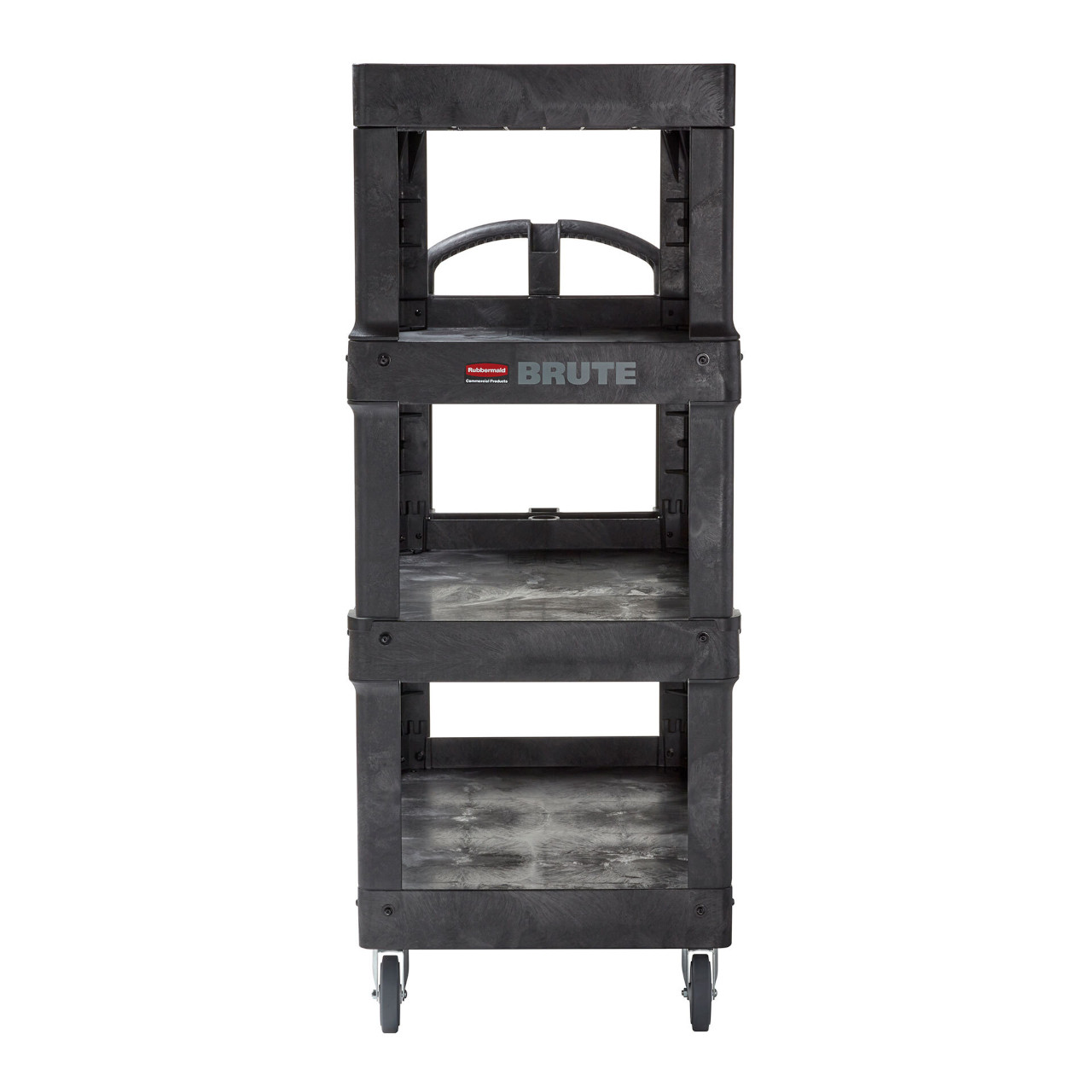 2128657 - Rubbermaid BRUTE Heavy-Duty Ergo Utility Cart - 4-Shelf - Black - Front
