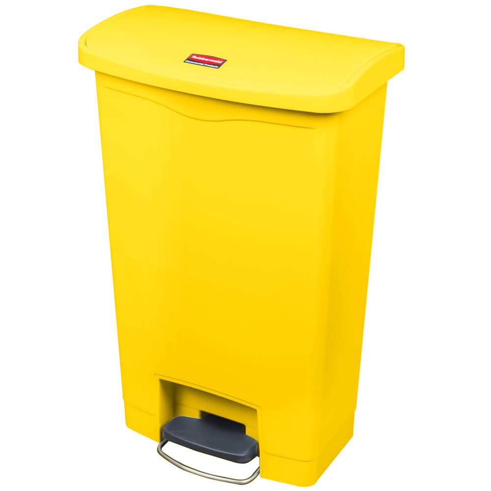 Rubbermaid Slim Jim 13-Gallon Step-On Trash Can, Yellow - Hands-Free, Space-Saving Design