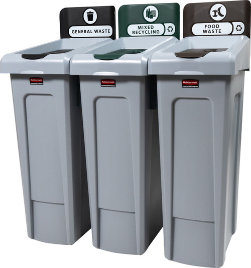 Rubbermaid Slim Jim 3-Stream Recycling Station Bundle - General Waste/Mixed Recycling/Food Waste - 2217670
