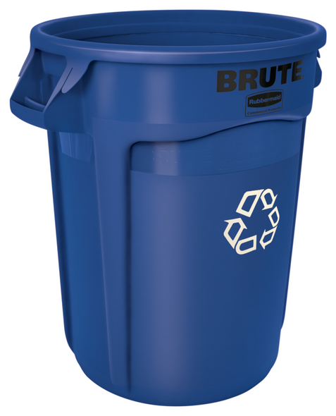 FG262073BLUE - Rubbermaid BRUTE Container with Recycling Graphic - 75.7 Ltr - Blue - Durable, high-capacity waste bin that is suitable for indoor or outdoor use FG262073BLUE - Rubbermaid BRUTE Container with Recycling Graphic - 75.7 Ltr - Blue - Durable, high-capacity waste bin that is suitable for indoor or outdoor use