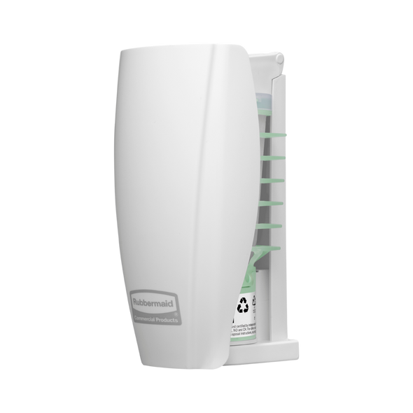 White Rubbermaid CirculAir 90 Passive Air Care Dispenser Angled to Left