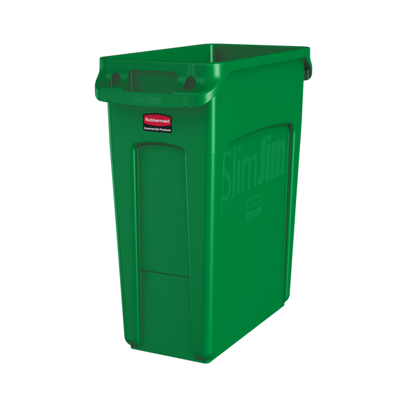 Rubbermaid Slim Jim with Venting Channels - 60 Ltr - Green - 1955960 Rubbermaid Slim Jim with Venting Channels - 60 Ltr - Green - 1955960