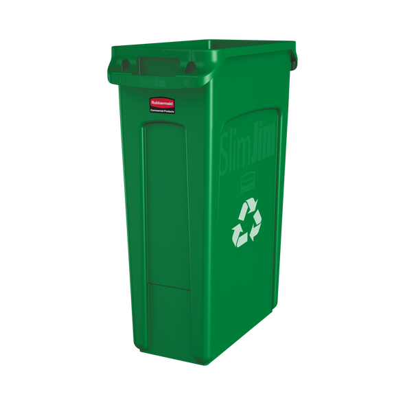 Rubbermaid Slim Jim with Venting Channels & Recycling Logo - 87 Ltr - Green - FG354007GRN
