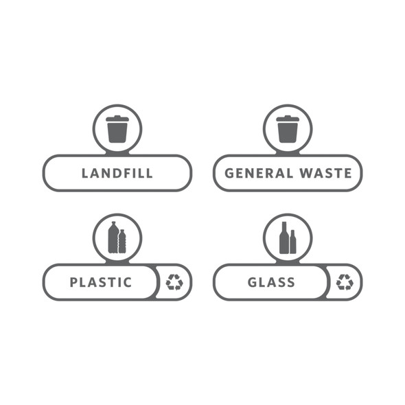 Rubbermaid Slim Jim Recycling Station Billboard Stickers - Landfill, General Waste, Plastic and Glass