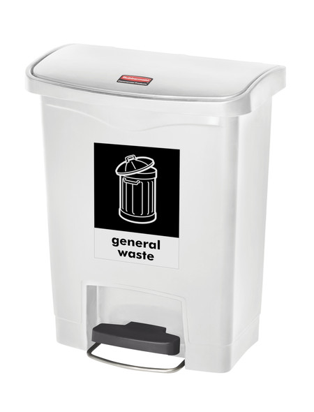 Rubbermaid Slim Jim Front Step Pedal Bin with A4 General Waste Sticker - 30 Ltr - White Rubbermaid Slim Jim Front Step Pedal Bin with A4 General Waste Sticker - 30 Ltr - White