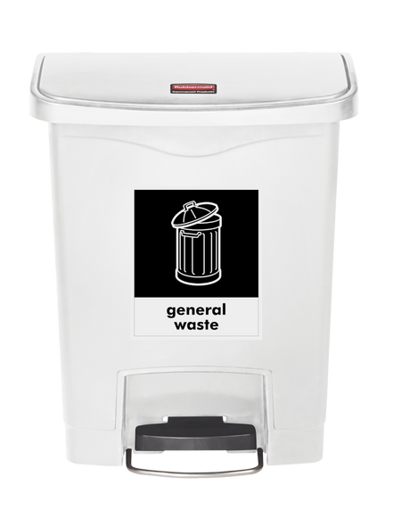 Rubbermaid Slim Jim Front Step Pedal Bin with A4 General Waste Sticker - 30 Ltr - White Rubbermaid Slim Jim Front Step Pedal Bin with A4 General Waste Sticker - 30 Ltr - White