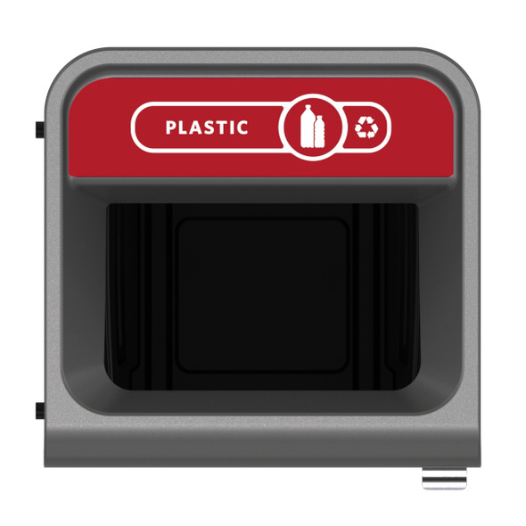 2154752 - Rubbermaid Configure Container with Plastic Recycling Label - 87 Ltr - Red - Overhead Showing Label & Aperture
