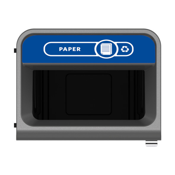 2154760 - Rubbermaid Configure Container with Paper Recycling Label - 125 Ltr - Blue - Overhead Showing Label & Aperture 2154760 - Rubbermaid Configure Container with Paper Recycling Label - 125 Ltr - Blue - Overhead Showing Label & Aperture