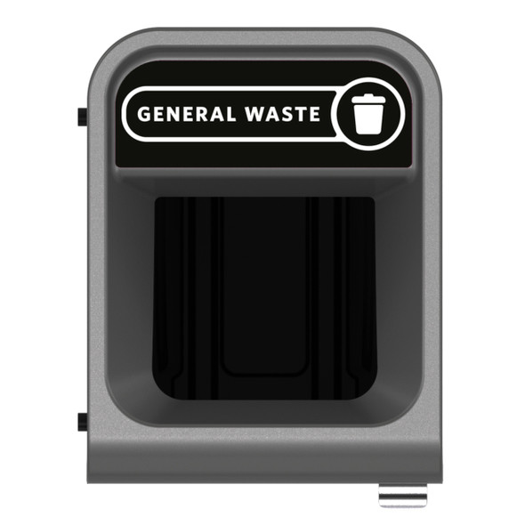 2154728 - Rubbermaid Configure Container with General Waste Label - 57 Ltr - Black - Overhead Showing Label & Aperture 2154728 - Rubbermaid Configure Container with General Waste Label - 57 Ltr - Black - Overhead Showing Label & Aperture