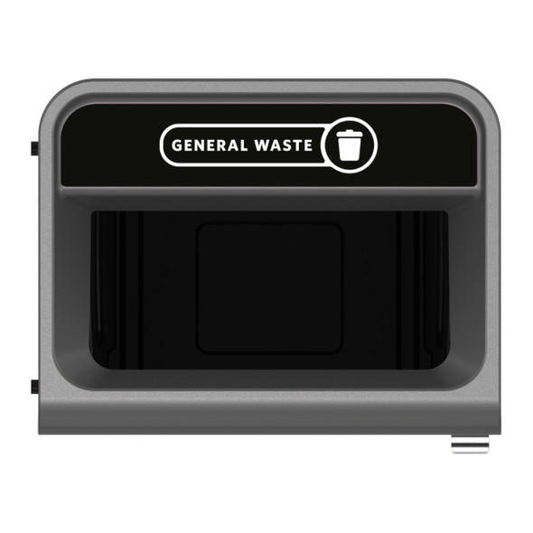 2154762 - Configure Container with General Waste Label - 125 Ltr - Black - Overhead Showing Label & Aperture 2154762 - Configure Container with General Waste Label - 125 Ltr - Black - Overhead Showing Label & Aperture