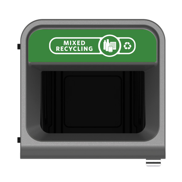 2154758 - Rubbermaid Configure Container with Mixed Recycling Label - 87 Ltr - Green - Overhead Showing Label & Aperture 2154758 - Rubbermaid Configure Container with Mixed Recycling Label - 87 Ltr - Green - Overhead Showing Label & Aperture