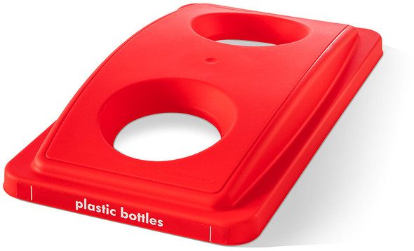 ESLIDROUNDRED10 - Straight EcoSort Recycling Lid - Plastic Bottles - Durable waste and recycling lid that is compatible with Slim Jim containers