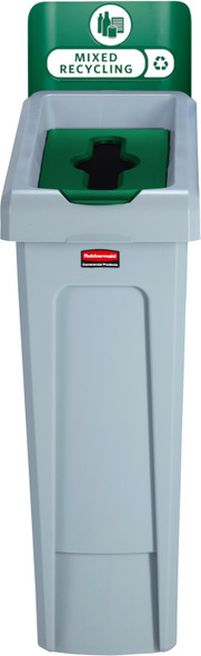 2185055 - Rubbermaid Slim Jim Recycling Station - 87 Ltr - Mixed Recycling (Green) - Front 2185055 - Rubbermaid Slim Jim Recycling Station - 87 Ltr - Mixed Recycling (Green) - Front