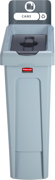 2185052 - Rubbermaid Slim Jim Recycling Station - 87 Ltr - Bottles/Cans Recycling (Grey) - Front 2185052 - Rubbermaid Slim Jim Recycling Station - 87 Ltr - Bottles/Cans Recycling (Grey) - Front
