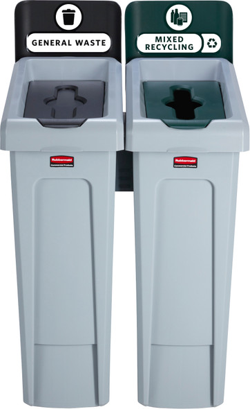 Rubbermaid Slim Jim 2-Stream Recycling Station Bundle - General Waste/Mixed Recycling - 2129601 - Rubbermaid Slim Jim 2-Stream Recycling Station Bundle - General Waste/Mixed Recycling - 2129601 -