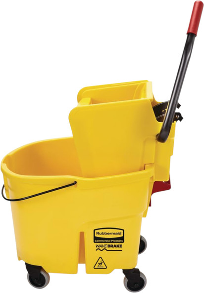 Rubbermaid WaveBrake Mop Bucket & Wringer - 33 Ltr - Yellow - FG758021 - Side View of Bucket and Wringer Rubbermaid WaveBrake Mop Bucket & Wringer - 33 Ltr - Yellow - FG758021 - Side View of Bucket and Wringer
