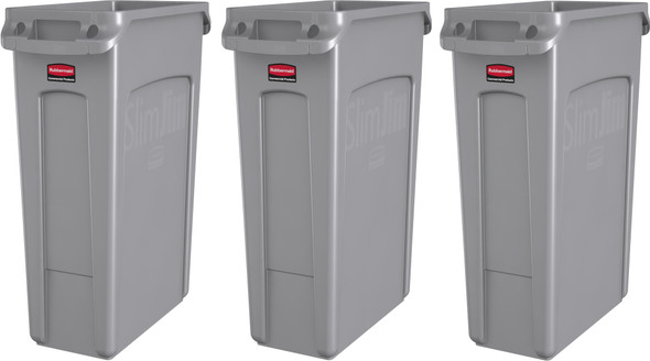 Rubbermaid Slim Jim 3-Stream Recycling Starter Pack - General Waste/Mixed Recycling/Food Waste - 1876491 - 3 x FG354060GRAY Rubbermaid Slim Jim 3-Stream Recycling Starter Pack - General Waste/Mixed Recycling/Food Waste - 1876491 - 3 x FG354060GRAY
