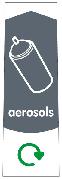 PC115A - Narrow sticker with the white outline of spray can on grey background, featuring recycling logo and mixed aerosols text PC115A - Narrow sticker with the white outline of spray can on grey background, featuring recycling logo and mixed aerosols text