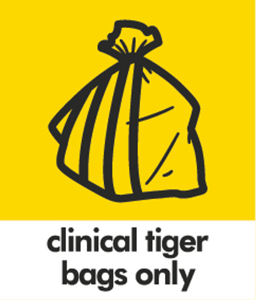 Small Waste Bin Sticker - Clinical Tiger Bags Only - PC85CTB Small Waste Bin Sticker - Clinical Tiger Bags Only - PC85CTB