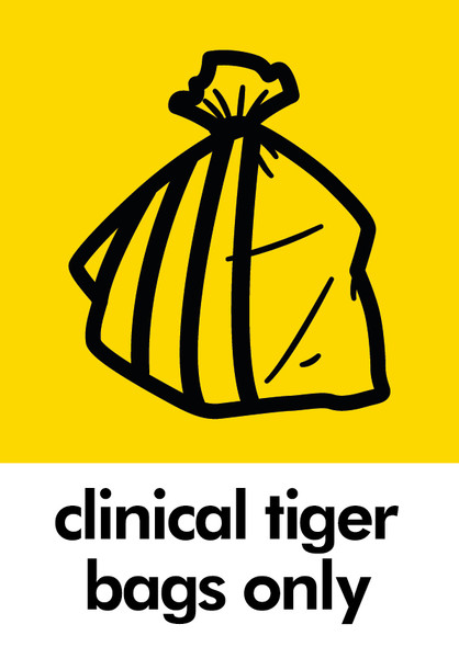 A4 Waste Bin Sticker - Clinical Tiger Bags Only - PCA4CTB A4 Waste Bin Sticker - Clinical Tiger Bags Only - PCA4CTB