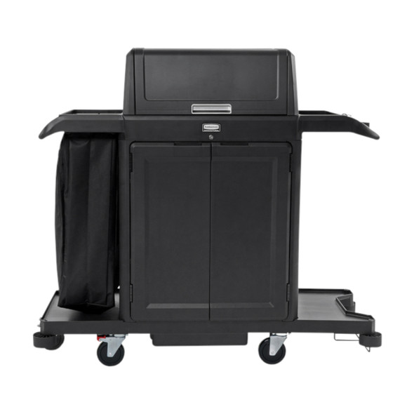 Rubbermaid Locking Door Kit (2202525) fitted to a housekeeping cart with security hood and closed doors. Rubbermaid Locking Door Kit (2202525) fitted to a housekeeping cart with security hood and closed doors.