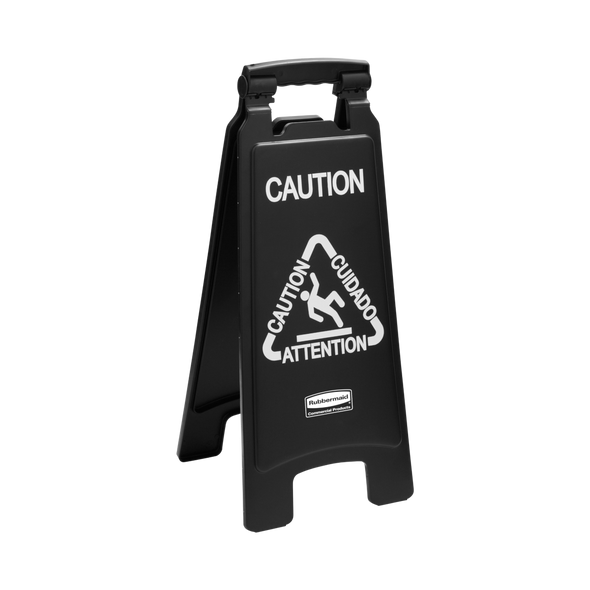 Rubbermaid Executive 2-Sided Multi-Lingual Caution Sign - Black - 1867505 Rubbermaid Executive 2-Sided Multi-Lingual Caution Sign - Black - 1867505
