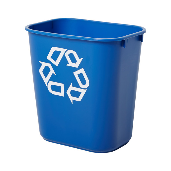Rubbermaid Rectangular Wastebasket with Recycling Logo - 12.9 Ltr - Blue - FG295573BLUE Rubbermaid Rectangular Wastebasket with Recycling Logo - 12.9 Ltr - Blue - FG295573BLUE