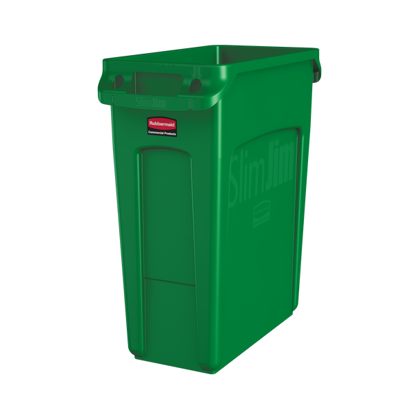 Rubbermaid Slim Jim with Venting Channels - 60 Ltr - Green - 1955960