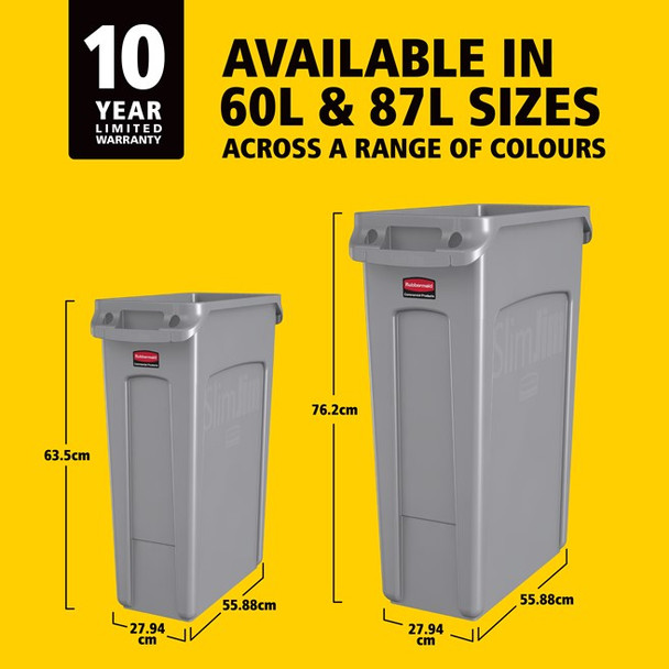 Rubbermaid Slim Jim with Venting Channels - 87 Ltr - Yellow